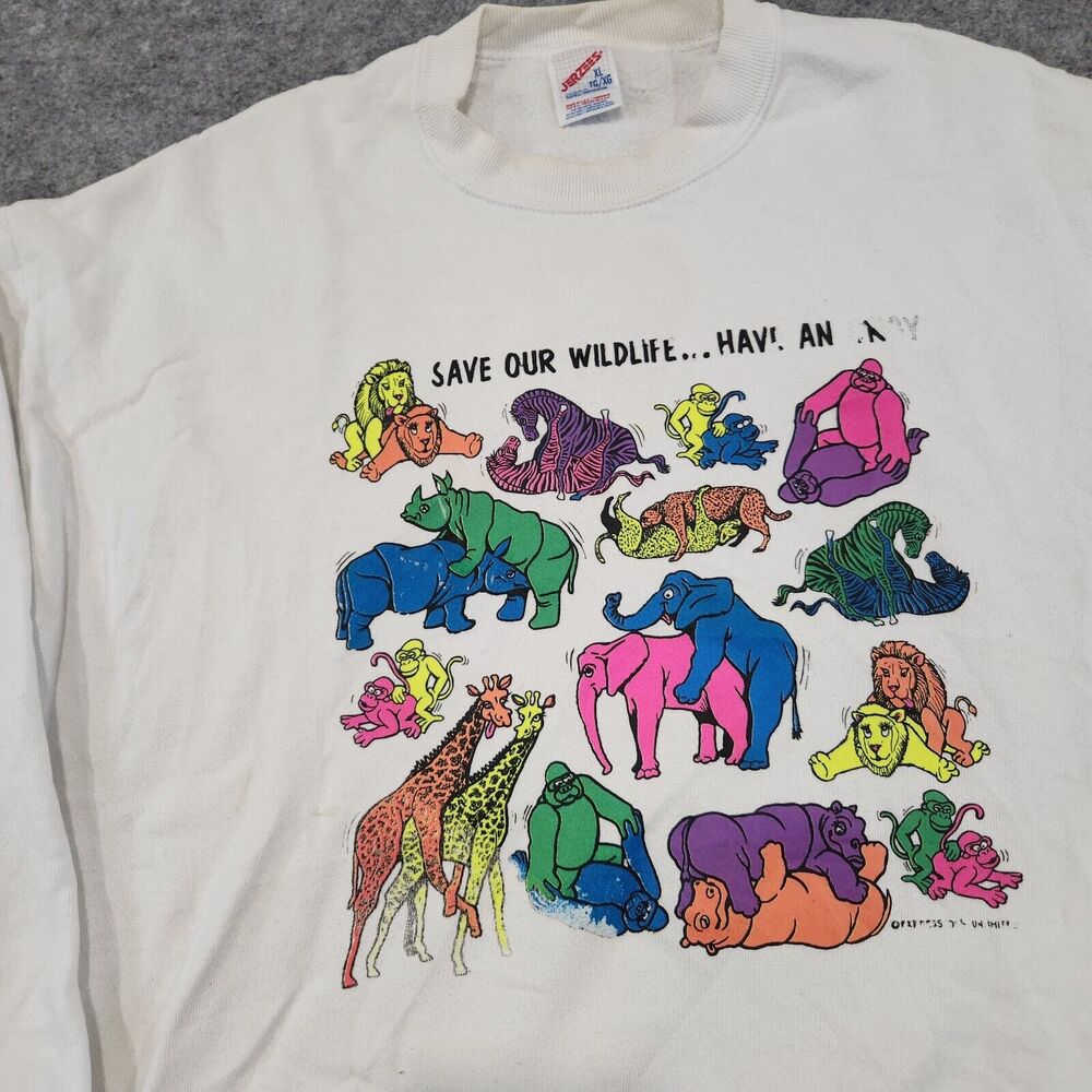 VTG 80s Animal Sex Positions Mens XL USA Made‎ Crewneck Sweatshirt Funny Joke - Picture 2 of 16